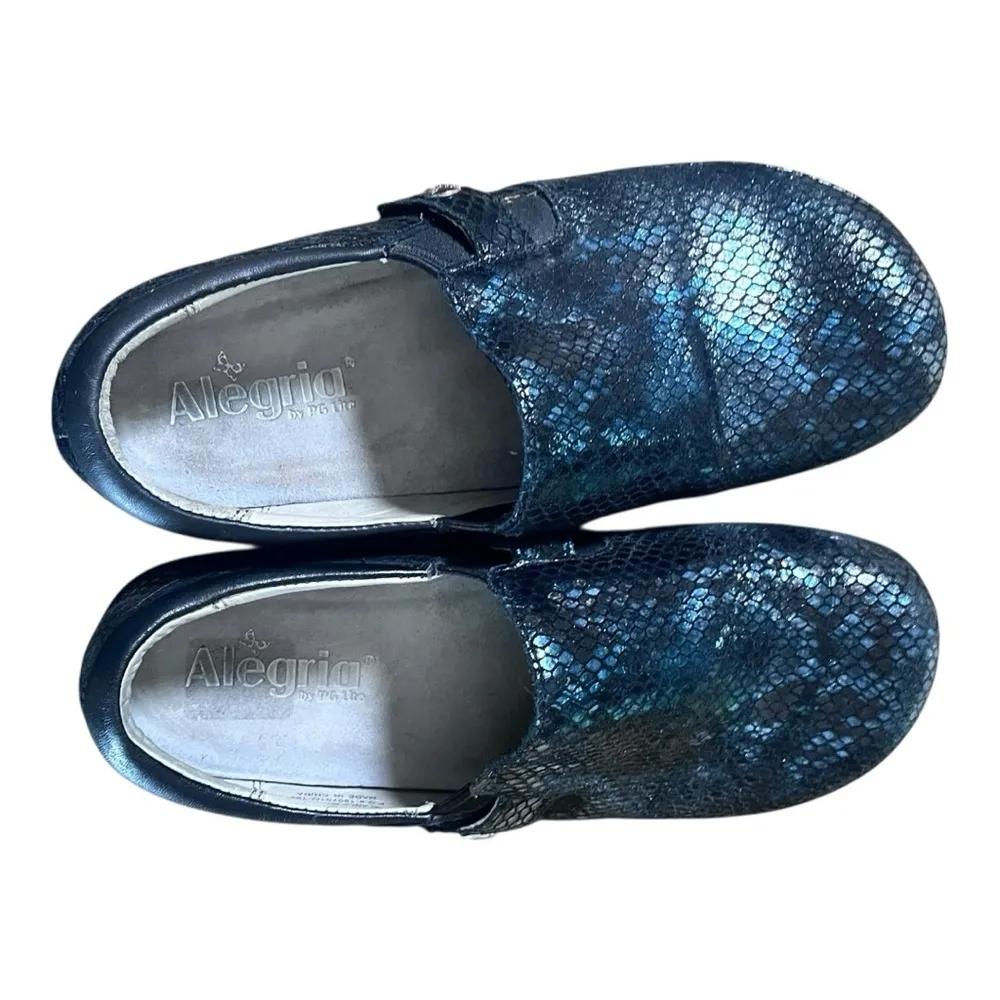 Alegria Kara Leather Blue‎ Snake Skin Mules Womens Size 7.5 Professional Comfort - Image 6