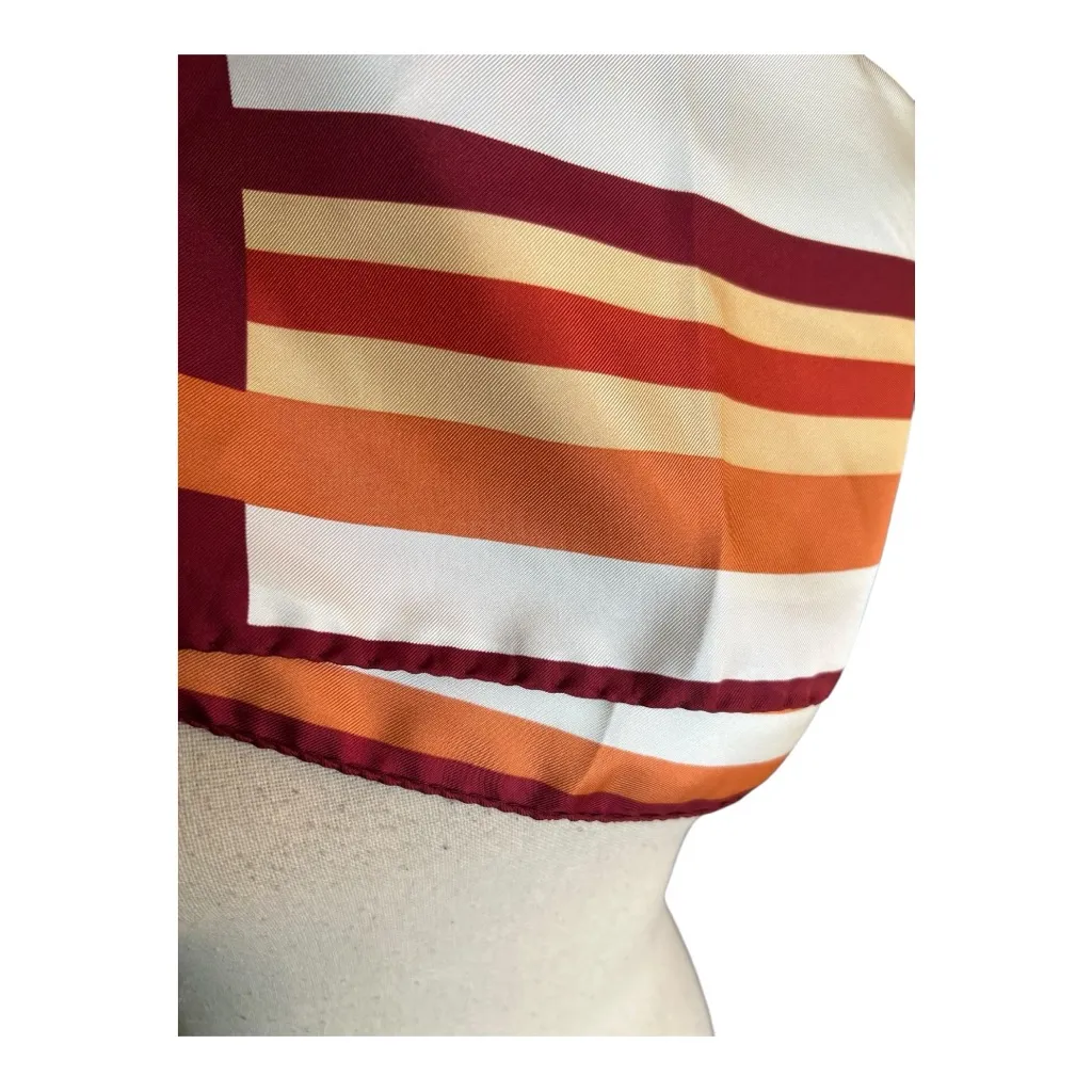 TEO Grimaldi Milano Floral Squared Patterned 100% Silk Twill Scarf Size XL Orange - Image 6