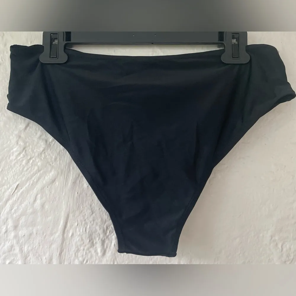 Rosegal black high waisted bikini bottoms, pink/green floral embroidery; L / 14 Size L - Image 4