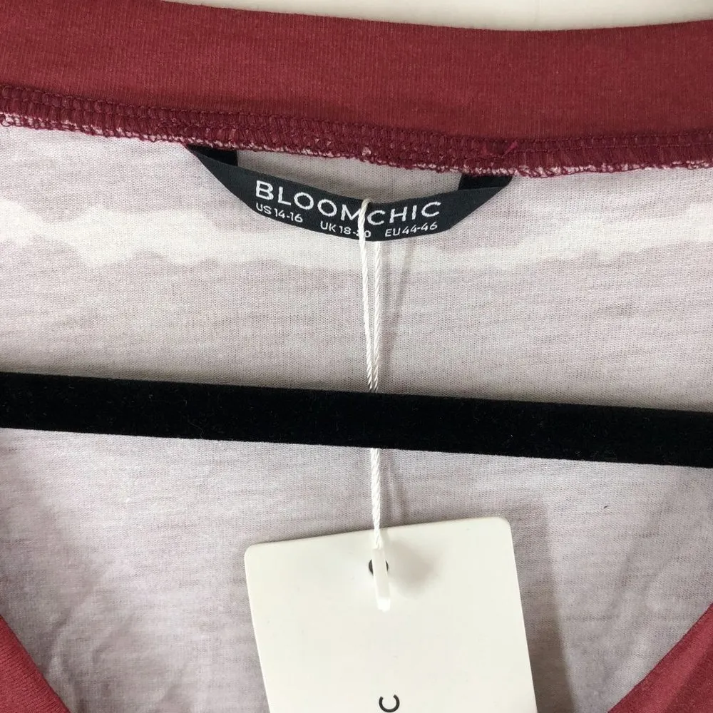 Bloomchic Womens Striped Contrast Petal Sleeve T-Shirt Scarlet Red 14-16 - Image 5