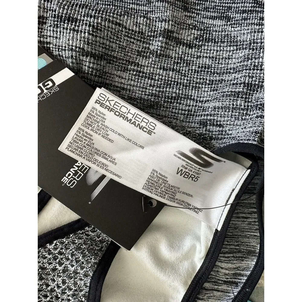 New Skechers Performance Layered Flex 2Fer Sports Bra L/XL Black White Marled - Image 4