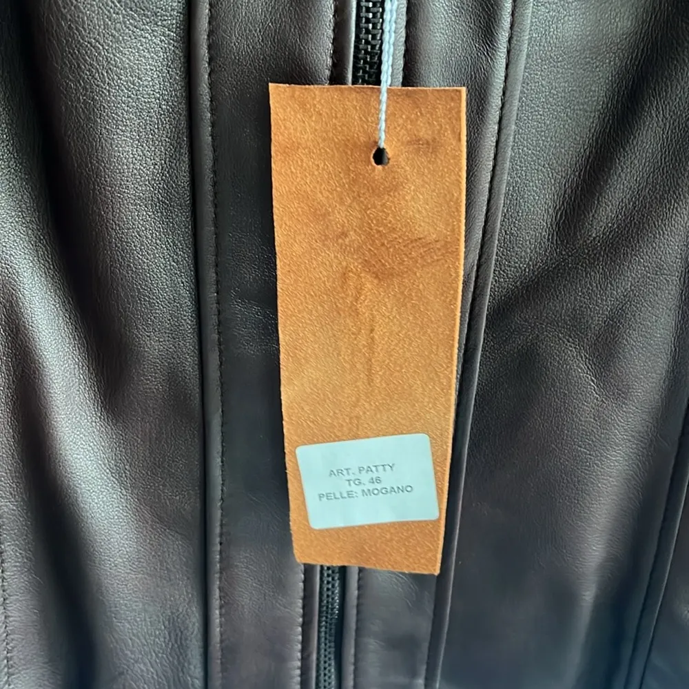 Italian Brown Leather Zip Up Jacket Made by CURGÈ Woman size Large or EU 46 NWT - Image 4