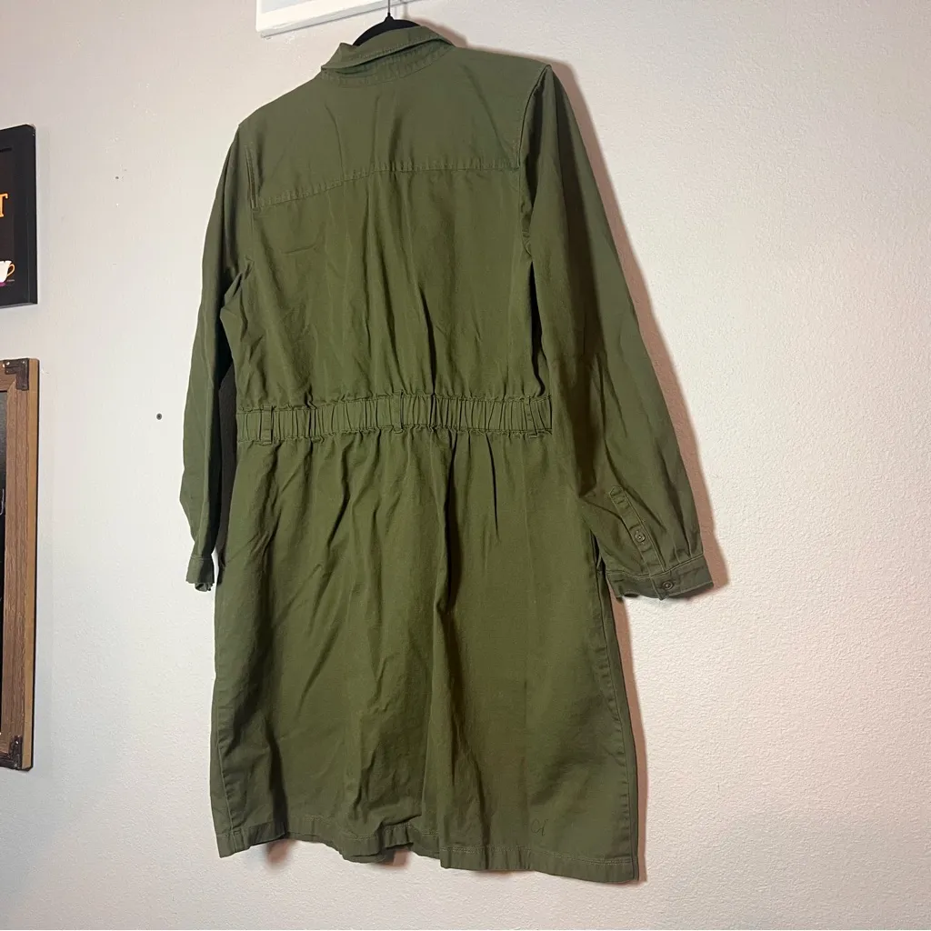 J. Crew Factory Utility Mini Shirt Dress Olive Green Size 16 Cotton Belted - Image 10