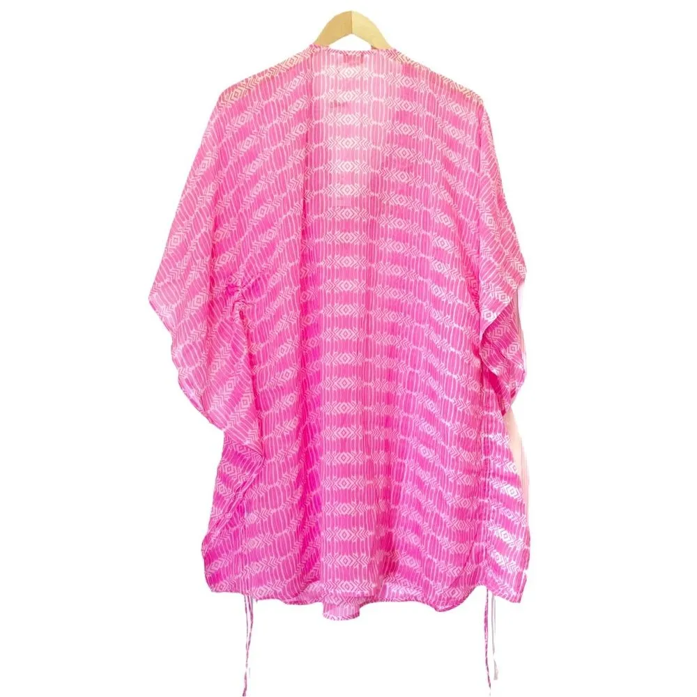 NWT Yumi Kim Maze Cover Up Jeweled Beaded Cinched Kaftan Hot Pink Sheer Size M/L - Image 8