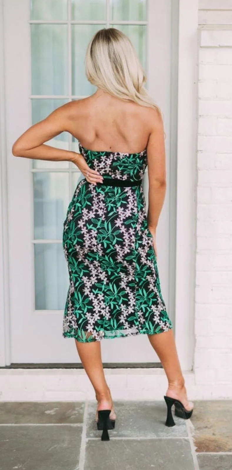 Floral Embroidered Strapless Midi Dress - Image 2