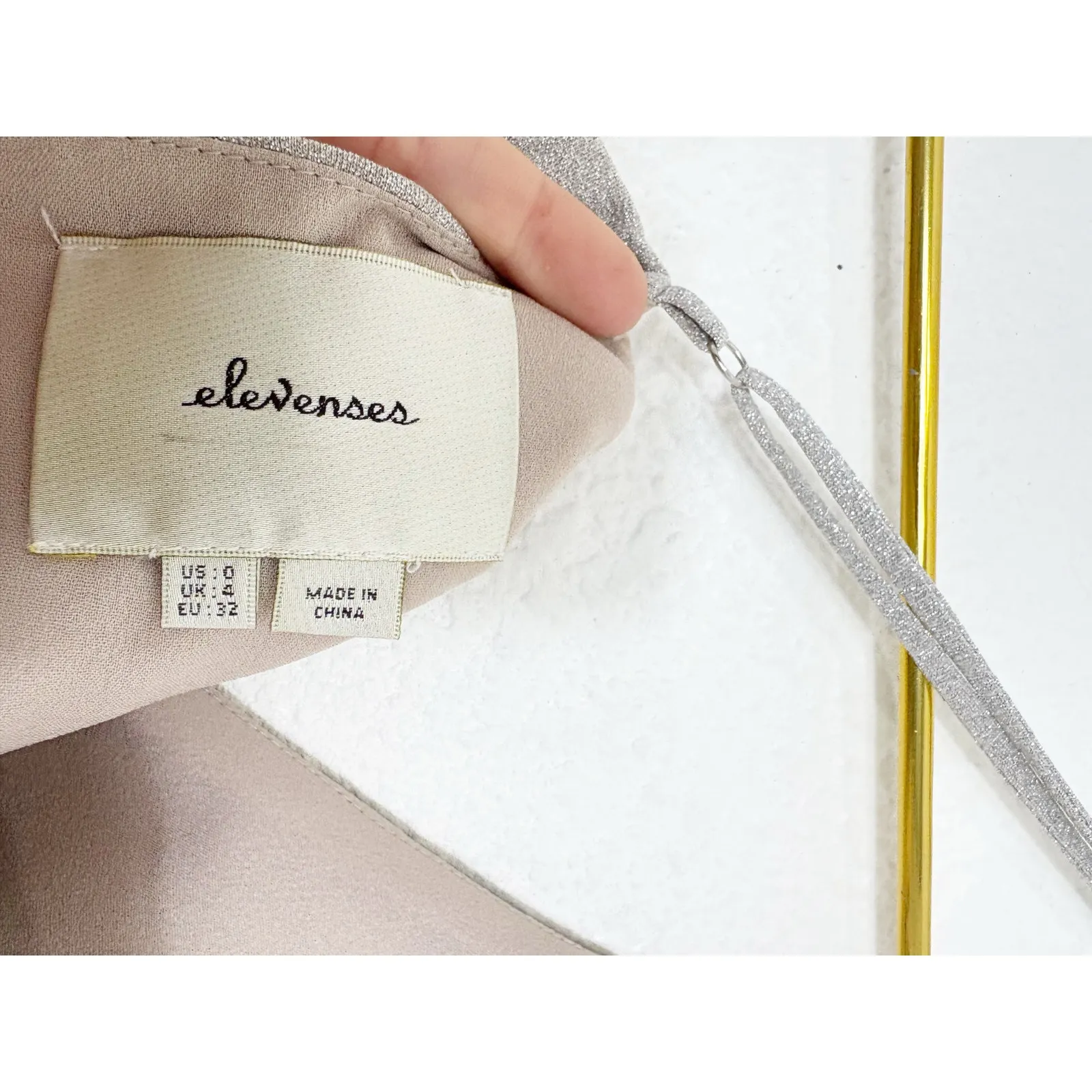 Anthropologie Elevenses Silver Lunar Midi Dress Size 0 Pleated Metallic Aline - Image 7