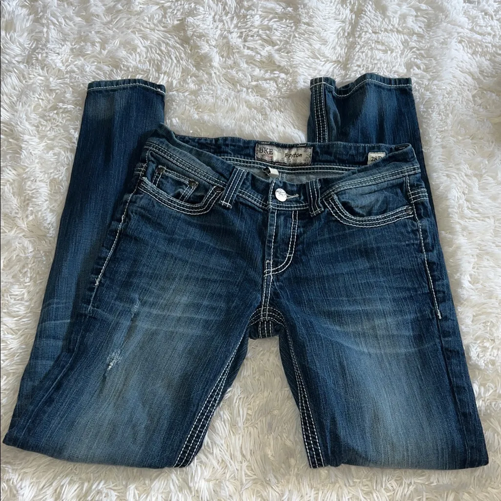BKE Denim Payton Straight Leg Jeans Distressed Dark Wash 28 x 31 1/2 EUC - Image 3