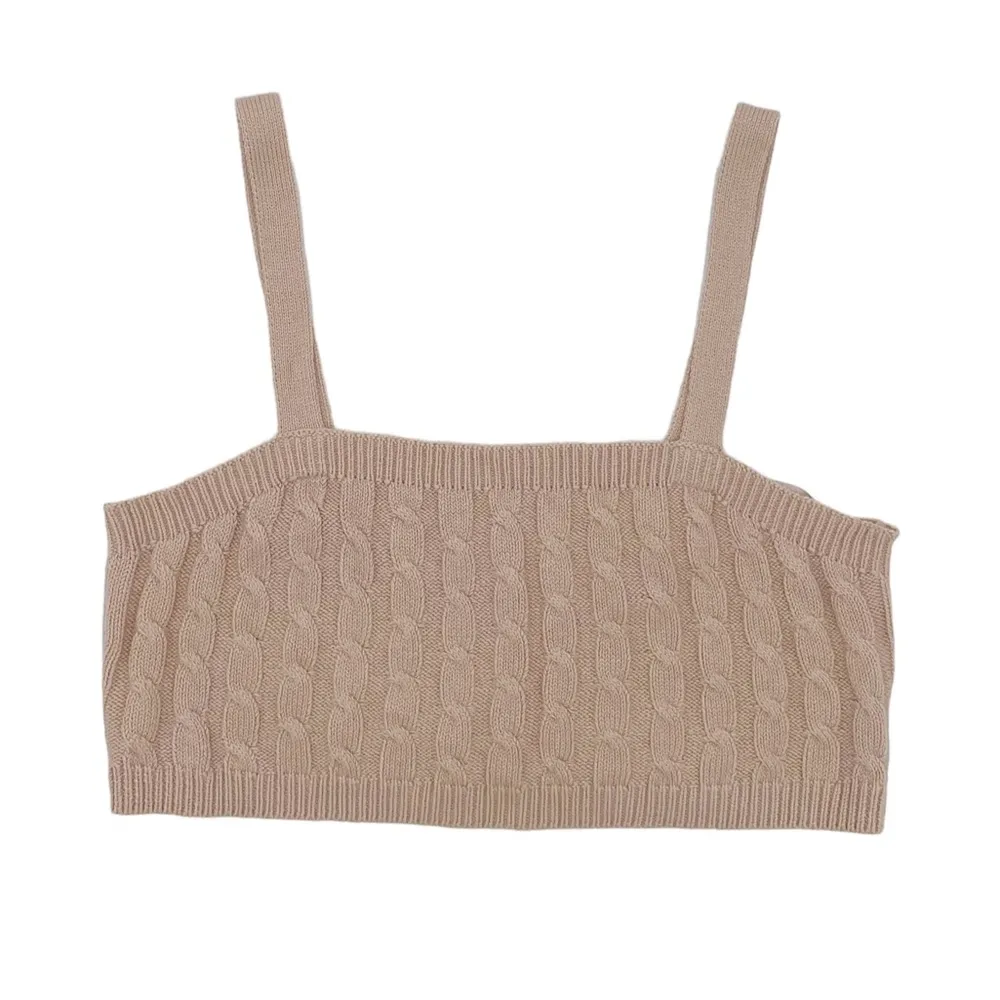 525 America Revolve Cable Knit Tiny Tank Cropped Top in Oat Tan Size Large - Image 4