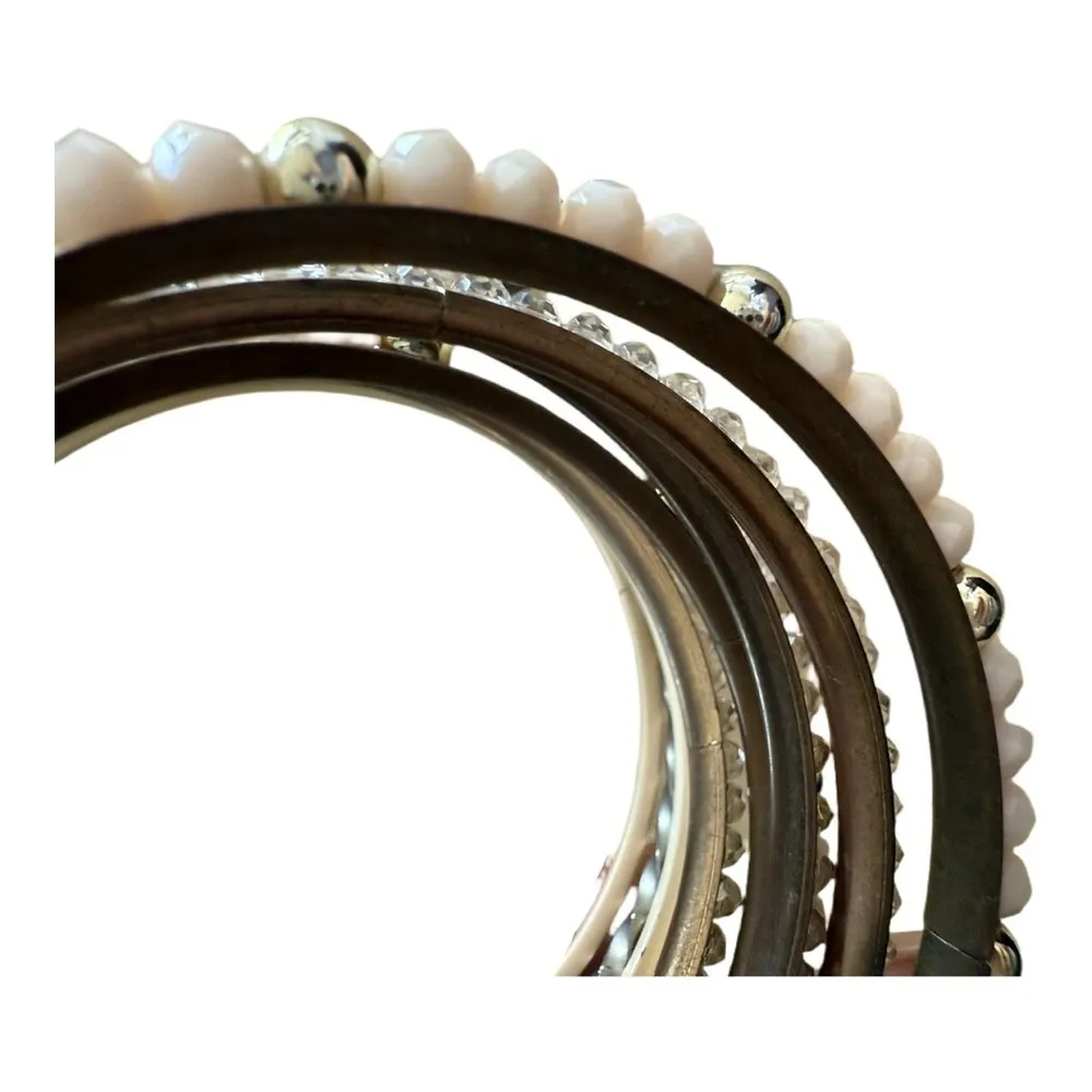 Rhinestone Beaded Gold Bangle Stack Bracelets One Size Boho Glam - Image 3