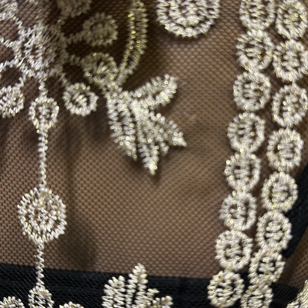 Cato Black Sheer Metallic Gold Lace Overlay with Black Spag Strap Lining Dress M - Image 16