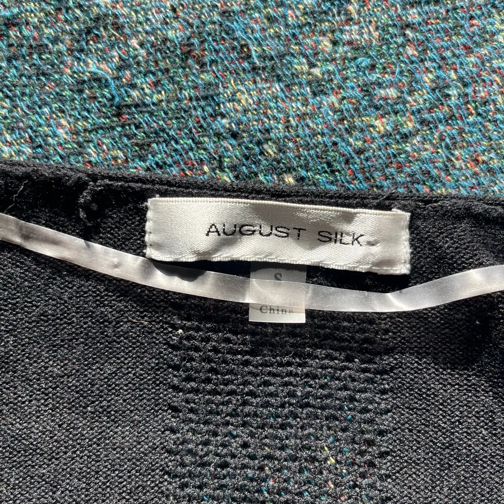 August Silk Black Cardigan Sweater with Waterfall Open Front Sz S Lightweight - Image 10