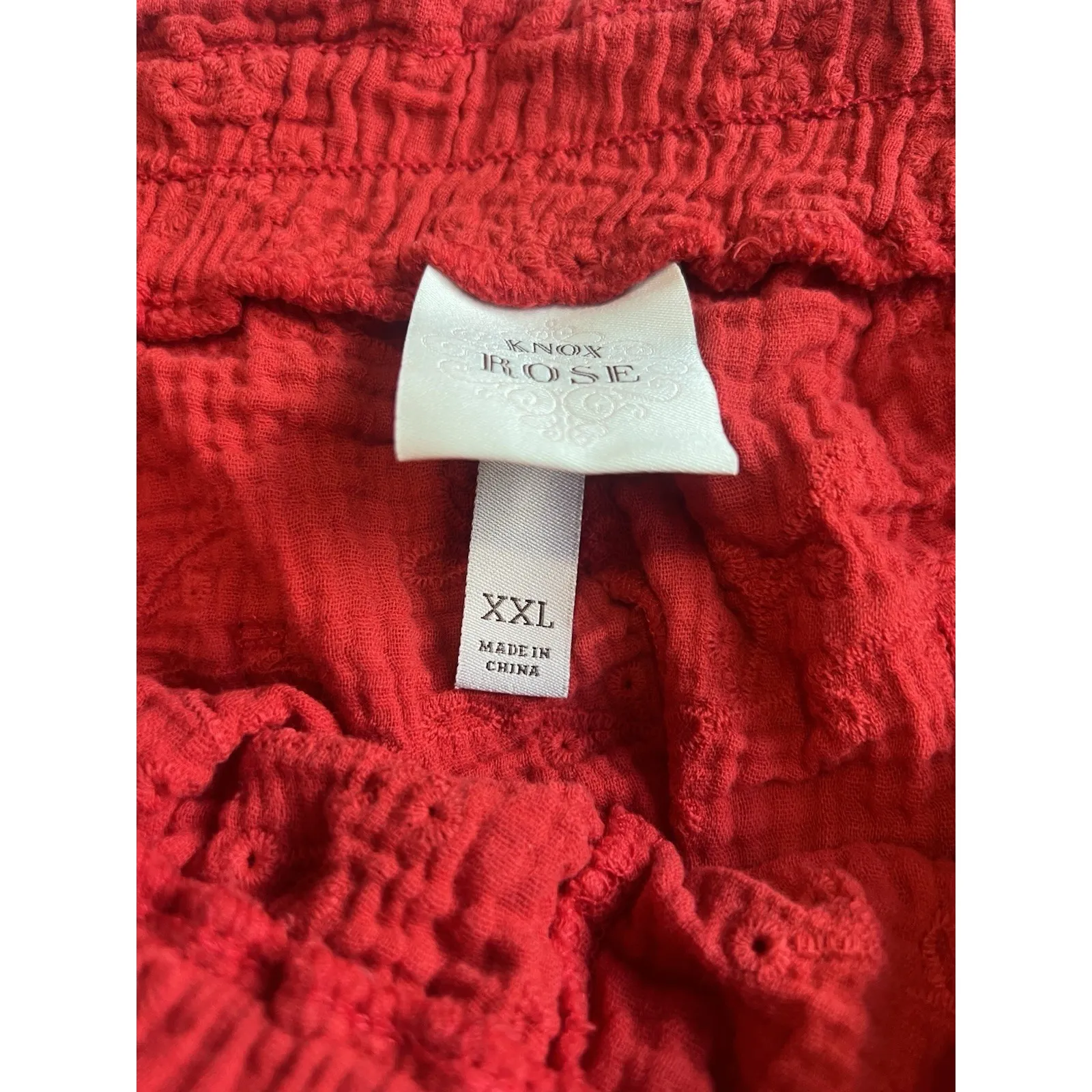 Knox Rose Shorts Red Eyelet Smocked Waist Belted Size‎ XXL  Cotton Beach Event - Image 5