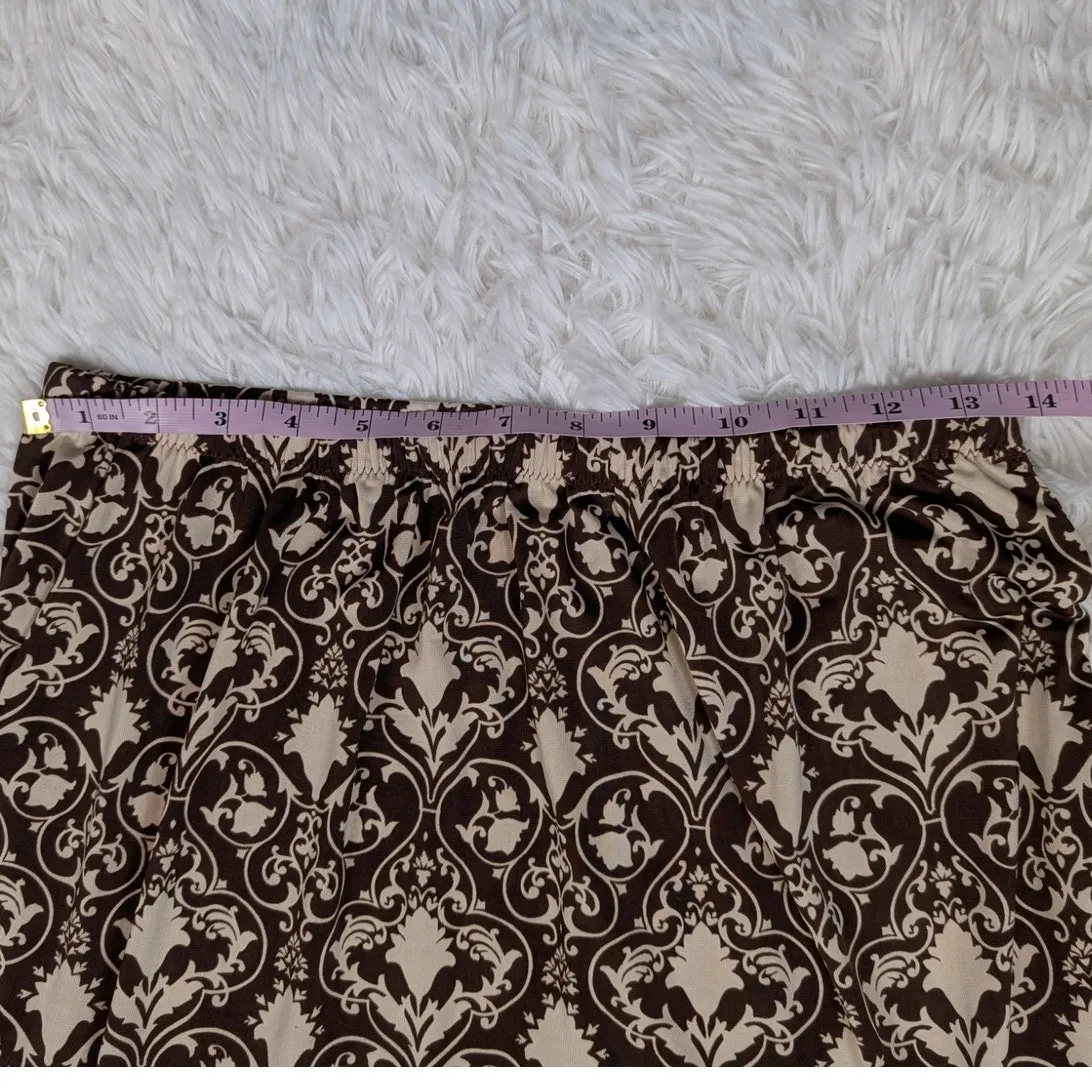 Y2K Vintage Jersey Knit Floral Print Skirt Brown and Cream Size Small - Image 4