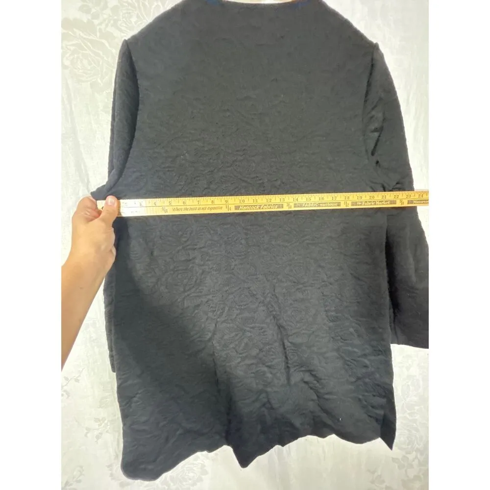 Susan Graver Jacket Large Black Full Zip Mono Textured Floral Tunic - Image 9