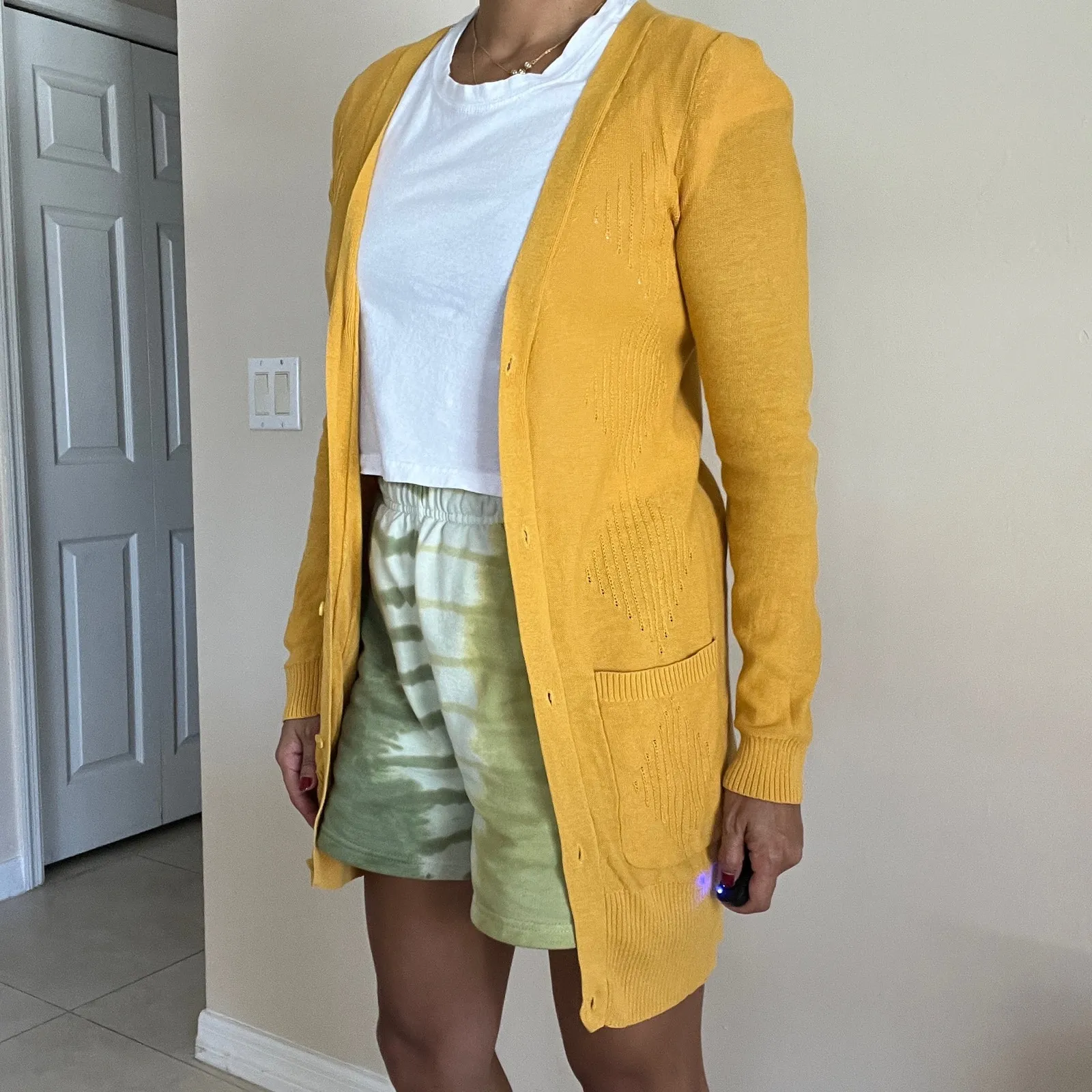 BDG Urban Outfitters Long Open Cardigan Sweater with Pockets Yellow Size S - Image 9