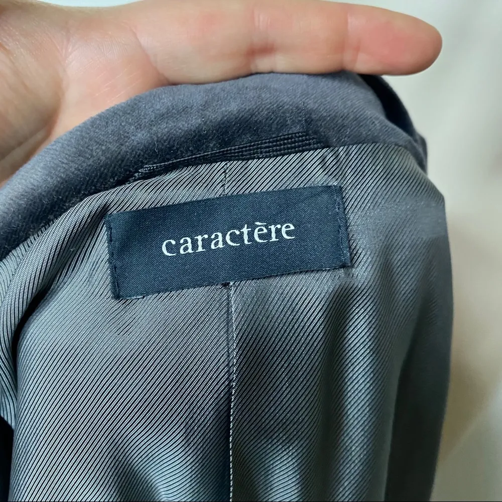 Caractere Grey Velvet Shawl V neck collar 2 button closure blazer jacket 6 - Image 2