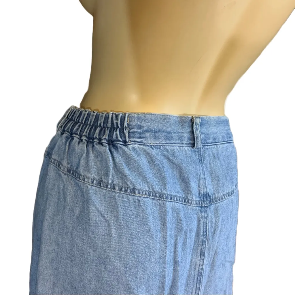 VINTAGE CIRCA 1990'S CITY GIRL BUTTON FRONT DENIM MIDI SKIRT (22W) Blue - Image 6