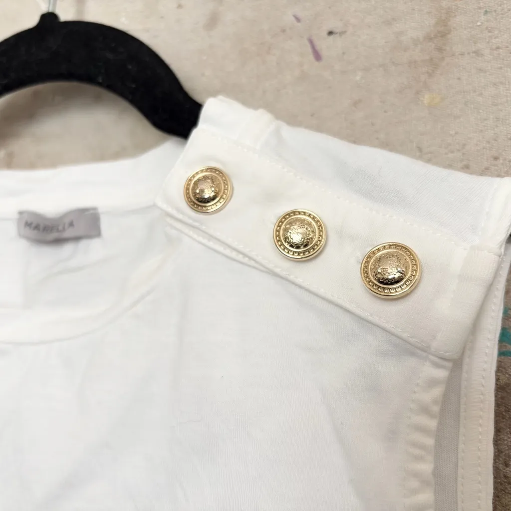 Marella Copy Body Jersey Button Shoulder Tank Top White Size M - Image 6
