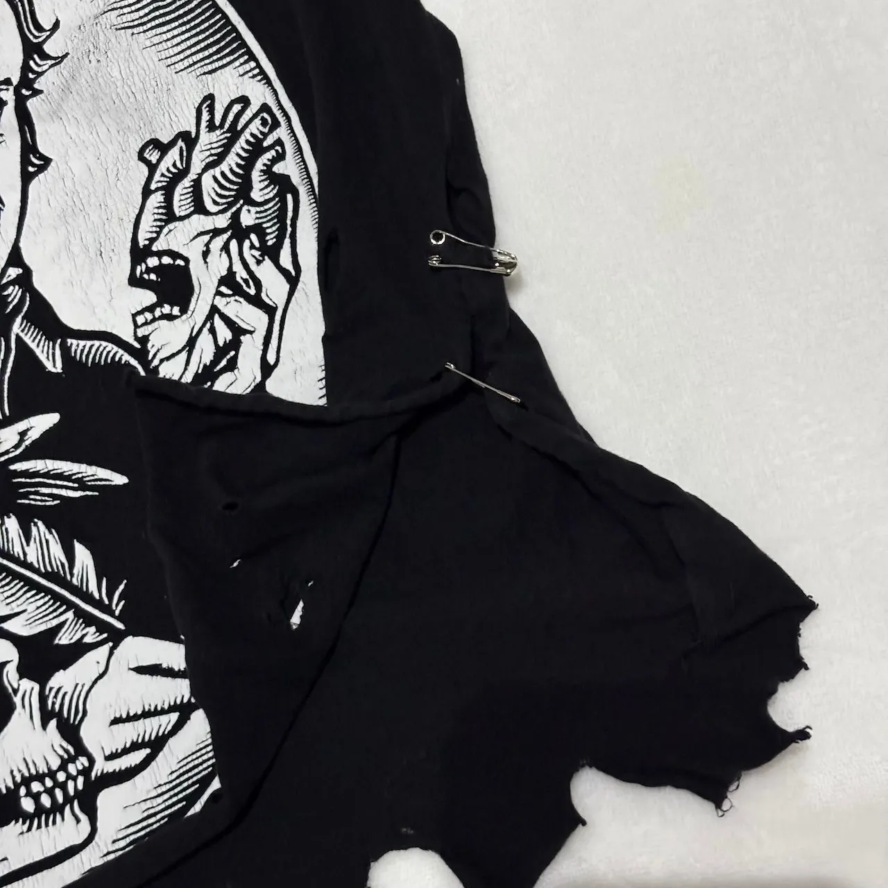 Black Matter Edgar Allan Poe Raven Skull Grunge Distressed T Shirt Women's S - Image 3