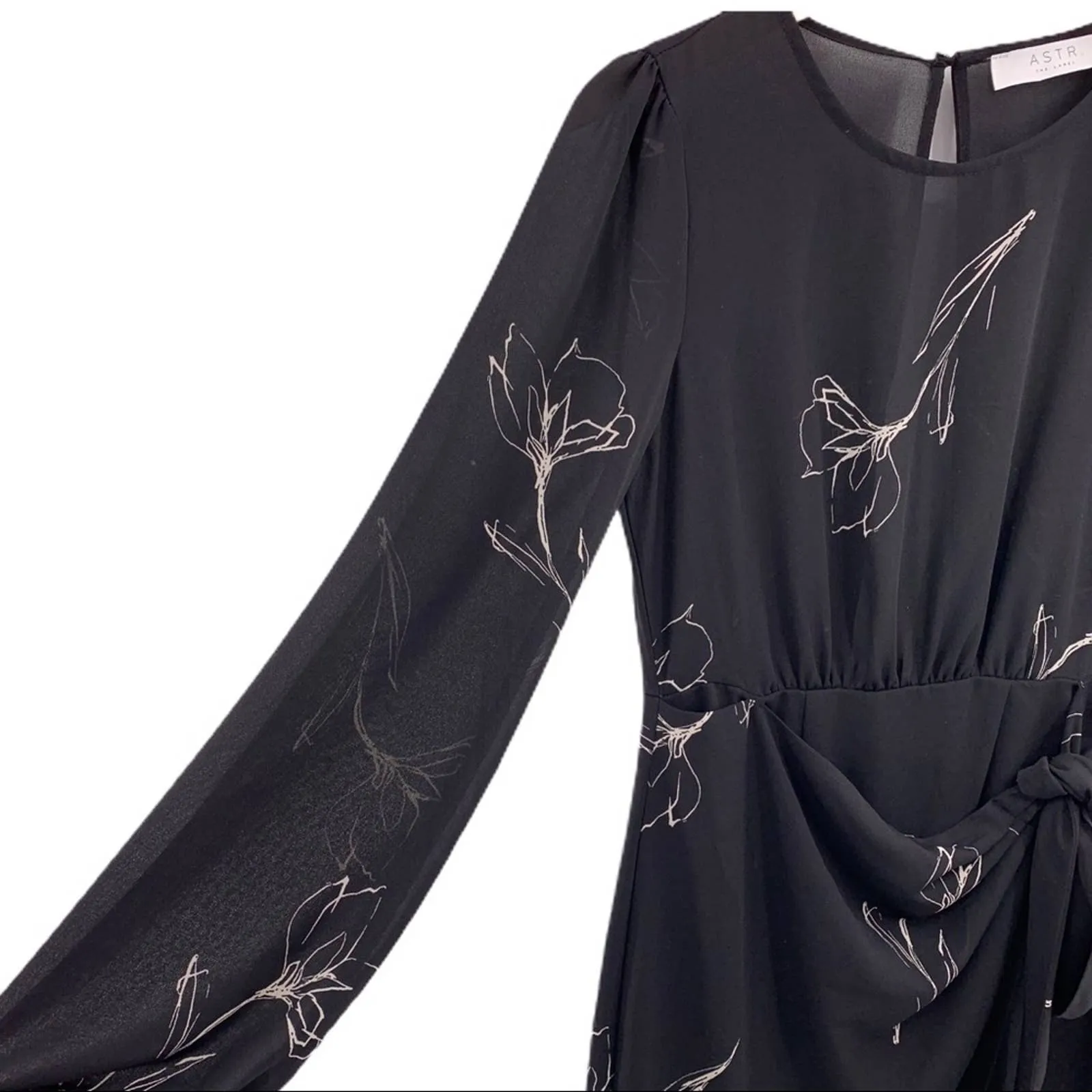 ASTR‎ black tie skirt floral print draped dress XS - Image 4