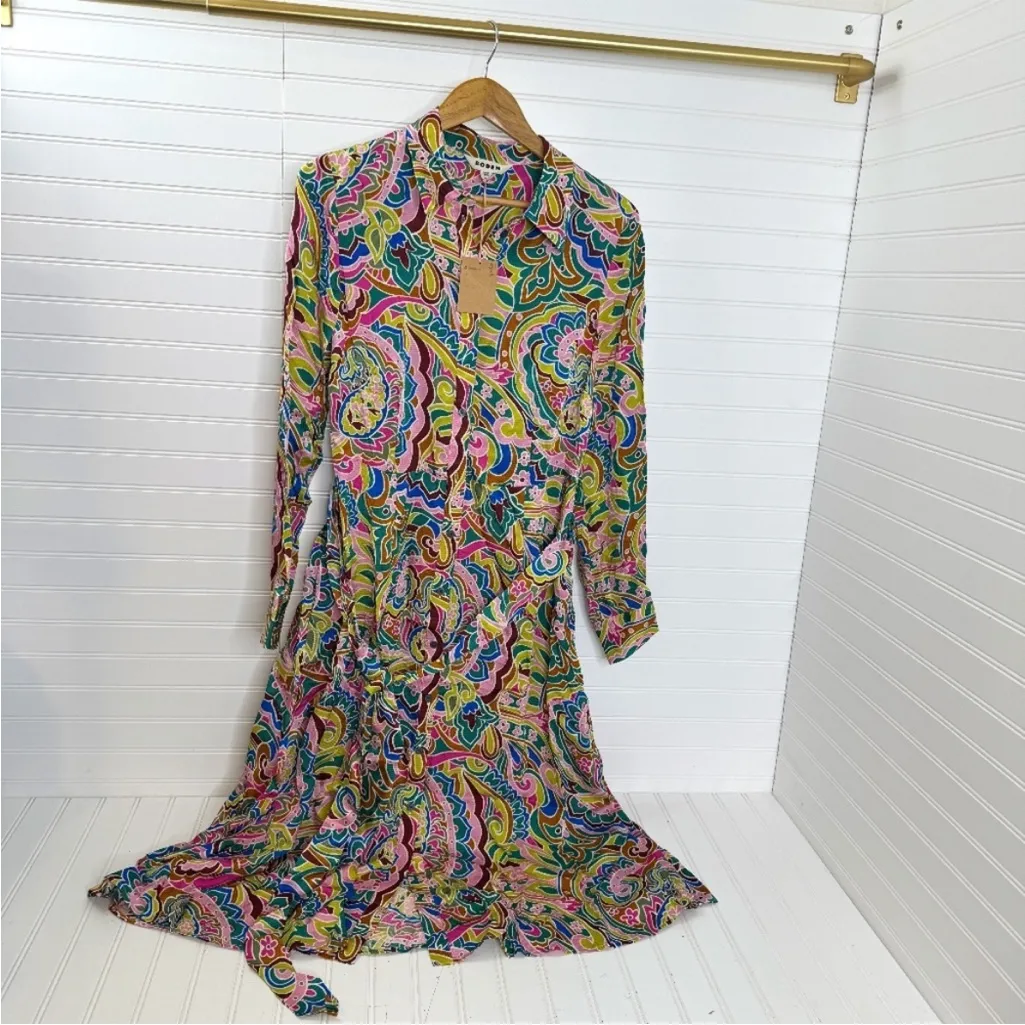 Boden Green Kate Satin Shirt Dress US Size 14R Pink - Image 3