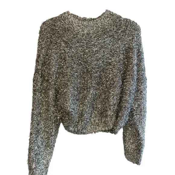 & Other Stories Sparkly Eyelash Silver Metallic Sweater Dolman Sleeve MockNeck S - Image 3
