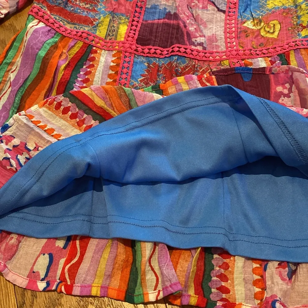 Calessa Fiesta Patchwork Print Boho Hippie Festival Square Neck Top Sz SMALL Pink - Image 7