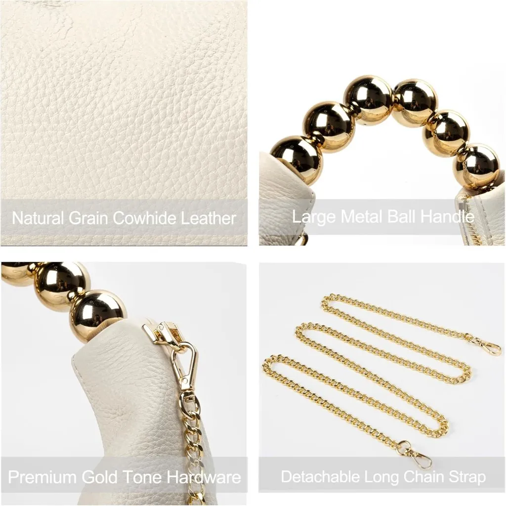 ⚡ Women's Top Handle Chain Pearl Strap Leather Crossbody Tote White Bag - Image 3