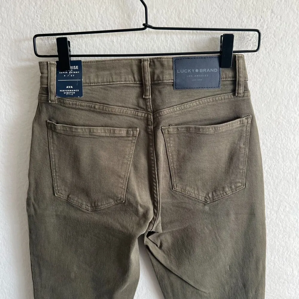 NWT LUCKY BRAND JEANS Ava Mid Rise Super Skinny Green Zip Ankle Jeans Womens 27 - Image 4