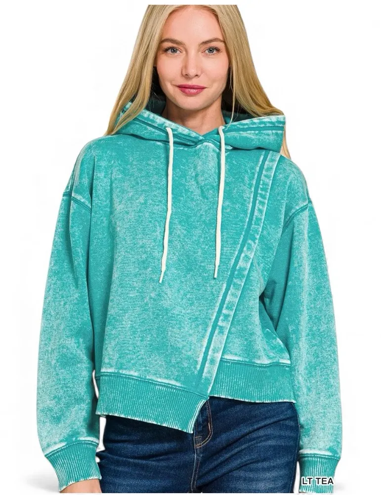 ZENANA OUTFITTERS Asymmetric Haven Hoodie in Teal in Medium Like New - Image 1
