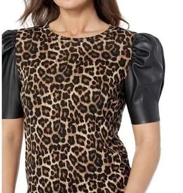 Michael Kors Leopard Print Blouse with Black Puff Sleeves - Image 2