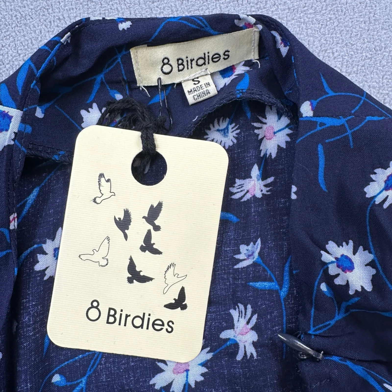 8 Birdies Floral Ruffle Maxi Skirt Womens S Navy Blue Cottagecore Layered Zipper - Image 5