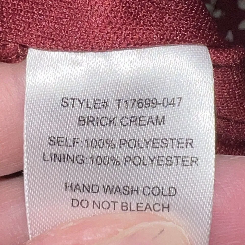 Lush Long Sleeve V-Neck Cropped Blouse - Brick Red Cream Floral Ruffled Size XXL - Image 9