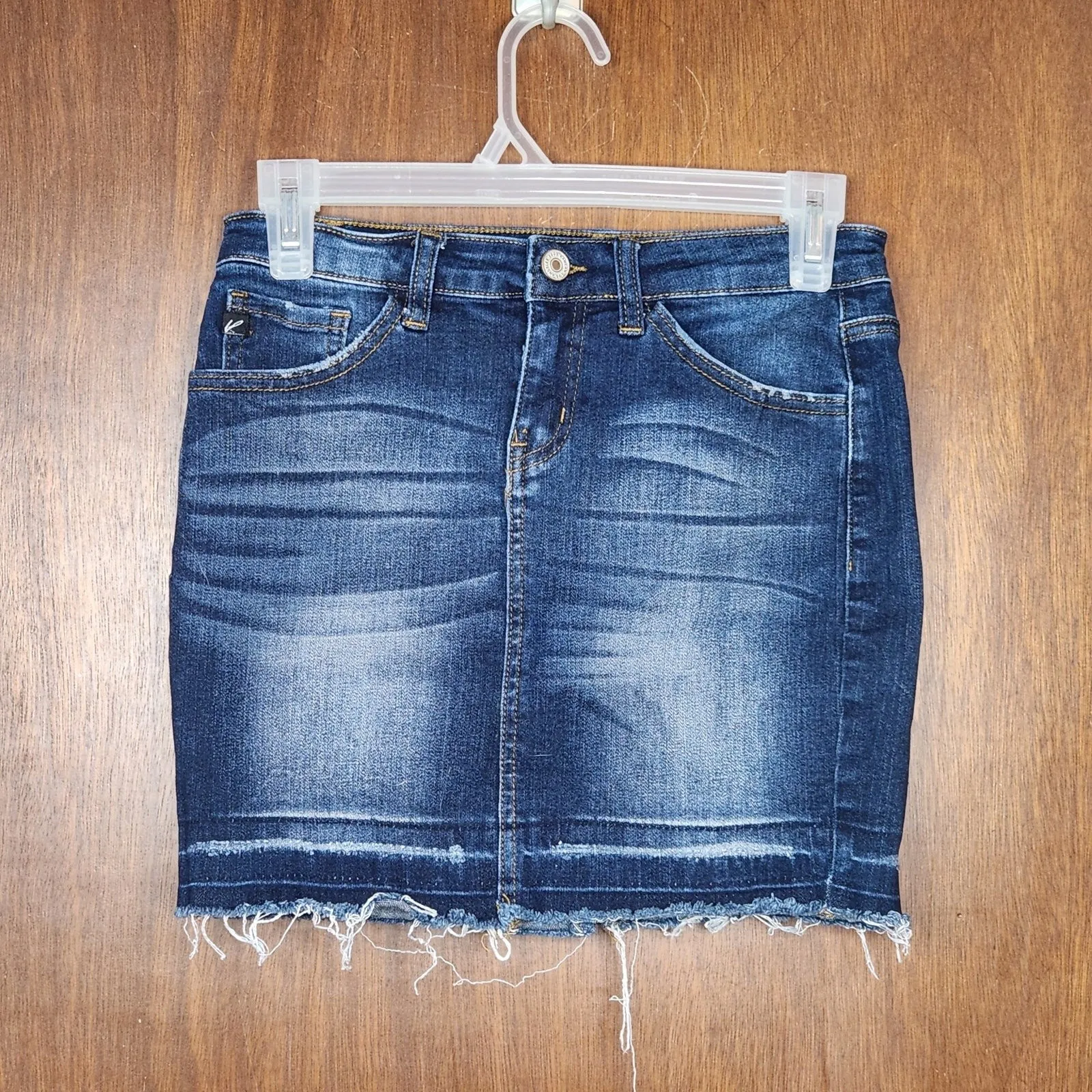 KanCan Estilo Denim Stretch Raw Hem Mini Jean Skirt Size 1 Blue - Image 2