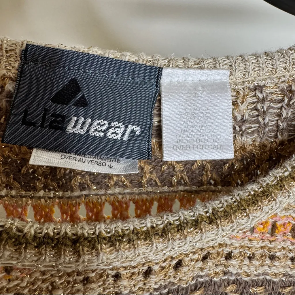 Vintage VTG Liz Claiborne Metallic Fair Isle Sweater size L Large - Image 9