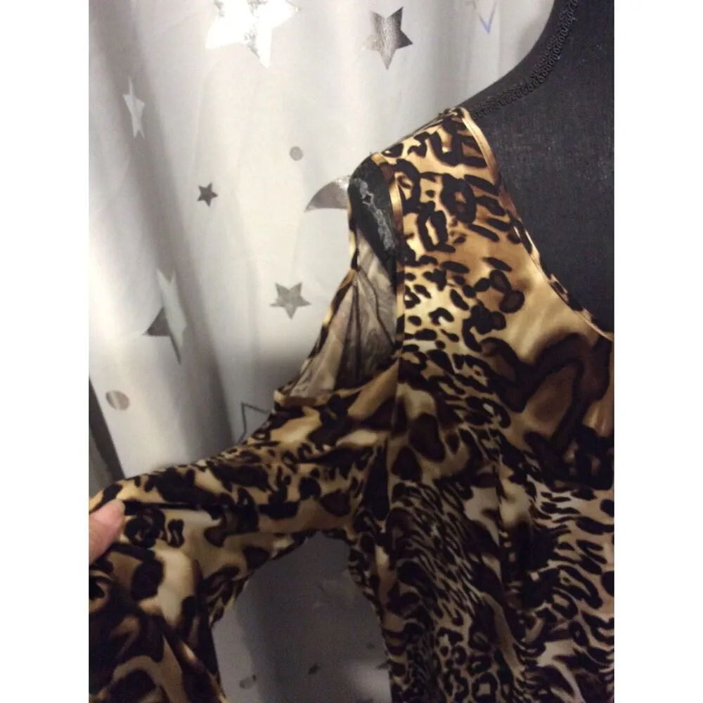 Susan Graver Plus size 2X Leopard Print Midi Dress Cold Shoulder - Image 2