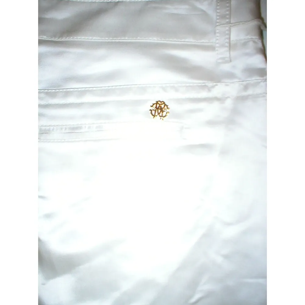 New Womens Designer Roberto Cavalli Italy Pants 46 10 NWT White Silk Tall Slacks - Image 6