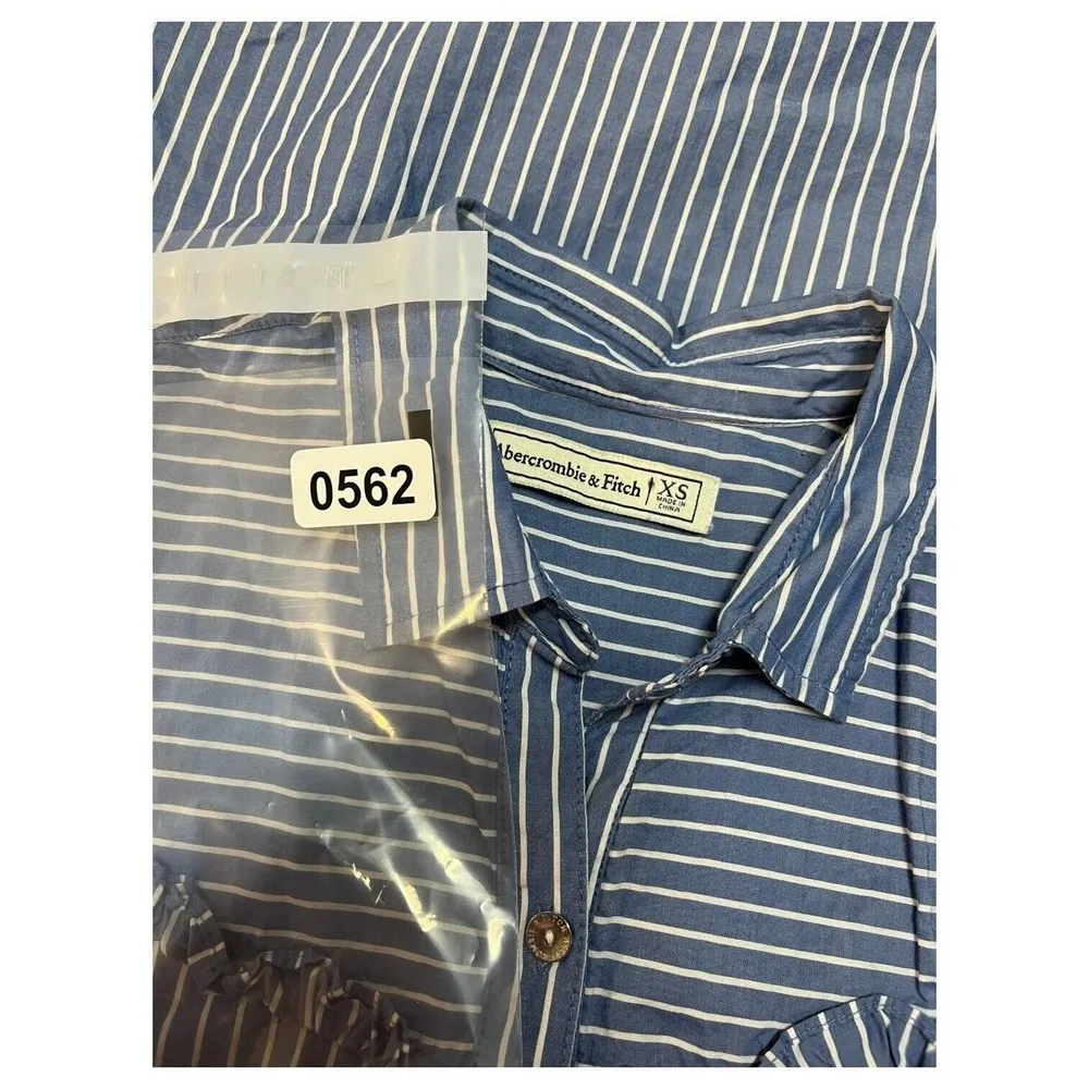 Abercrombie Fitch Dress Womens XS Sleeveless Striped Ruffle Henley Western Blue - Image 13