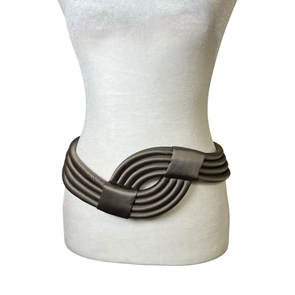 ESCADA Women’s Wide Statement Belt Layered Knotted Silk Calf Leather Sz 44 US 12 - Image 2