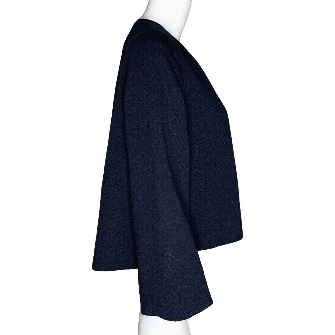 Zara Shirt Womens Small Navy Blue Textured Bell Sleeve‎ Basic Neutral Minimalist - Image 2