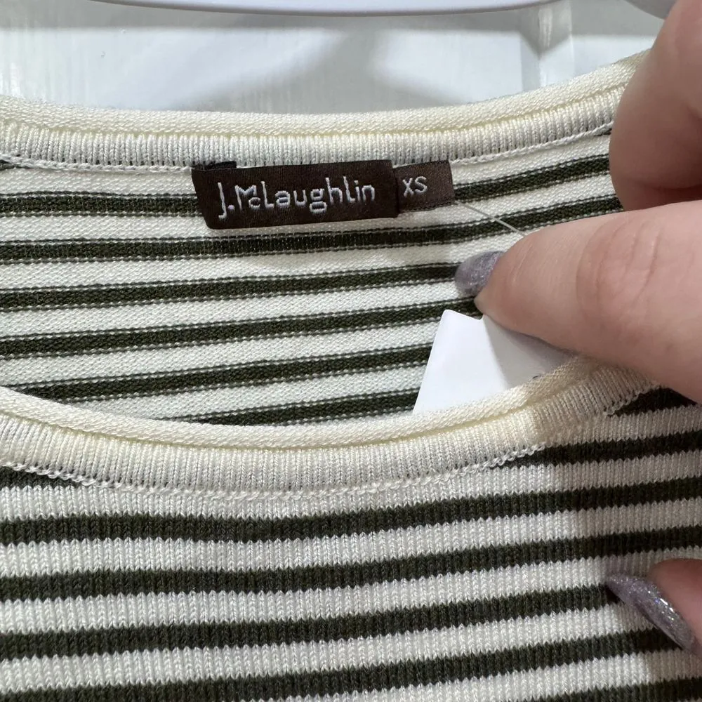 J Mclaughlin Womens Poet Sweater XS Olive Stripe Crewneck Long‎ Sleeve Knit NEW - Image 2