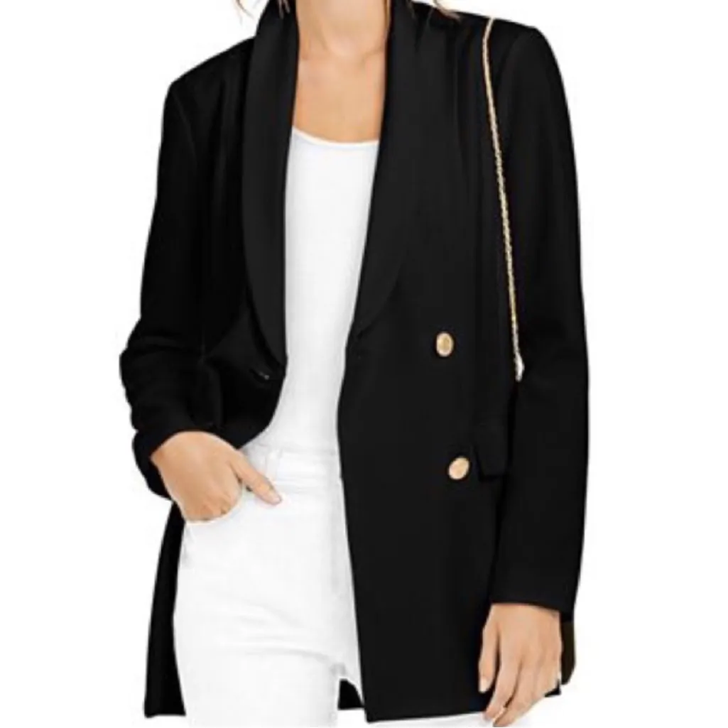 NEW INC Black Glitz Double Breasted Blazer Jacket With Gold Buttons M Size M - Image 2