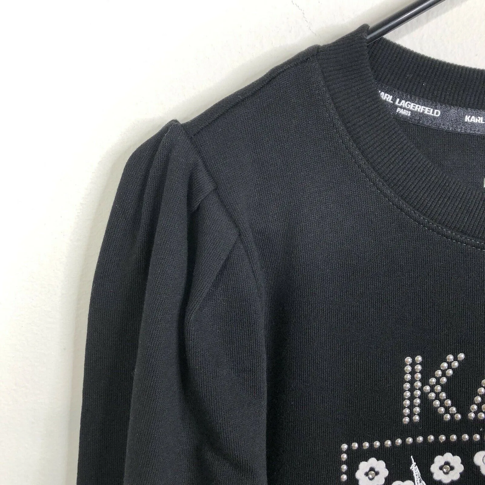 NEW KARL LAGERFELD PARIS Studded Logo Sunglasses Black Pullover Sweater Size XS - Image 11