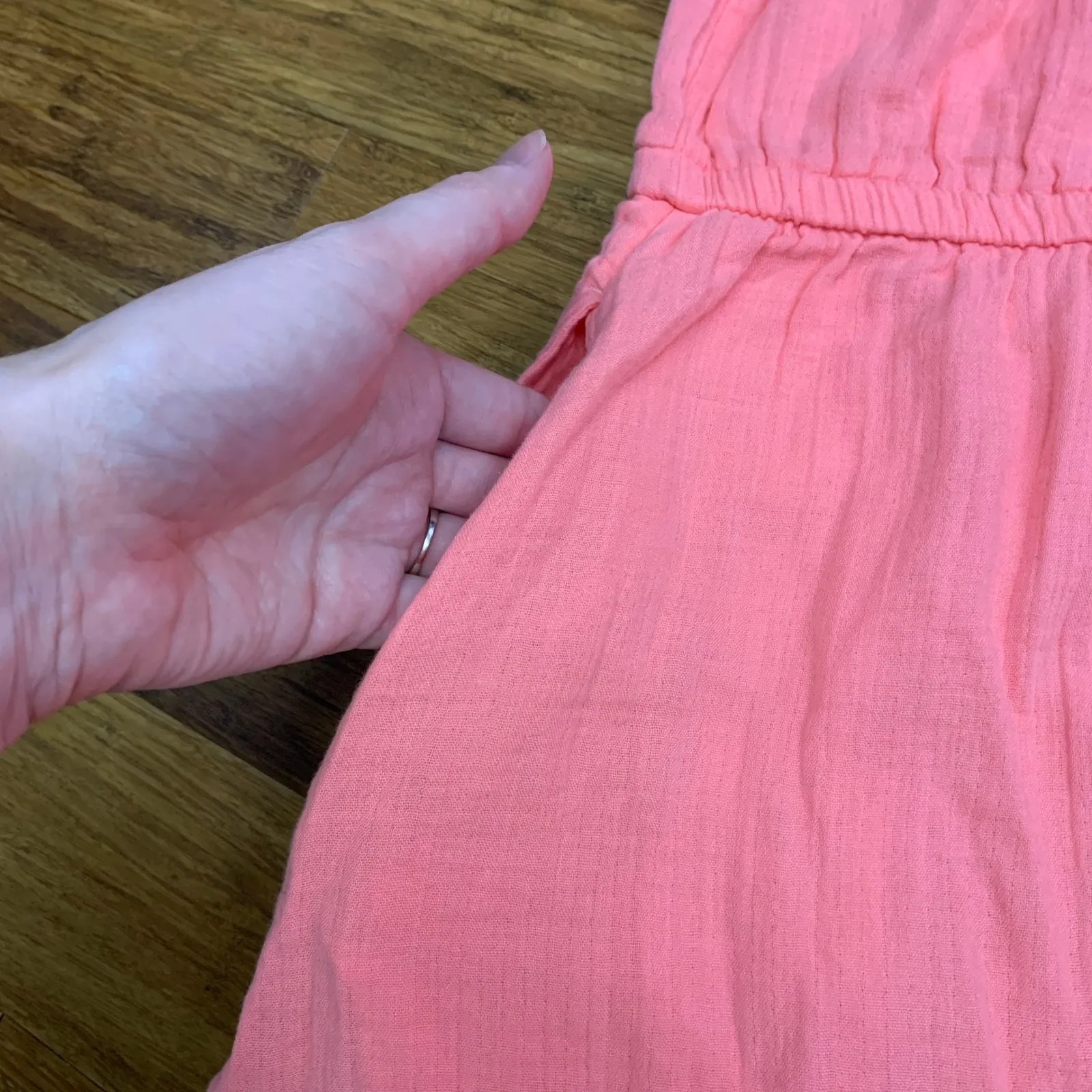 GAP Womens Pink Drawstring Waist Short Sleeve Dress Size Medium Cotton‎ Summer - Image 5