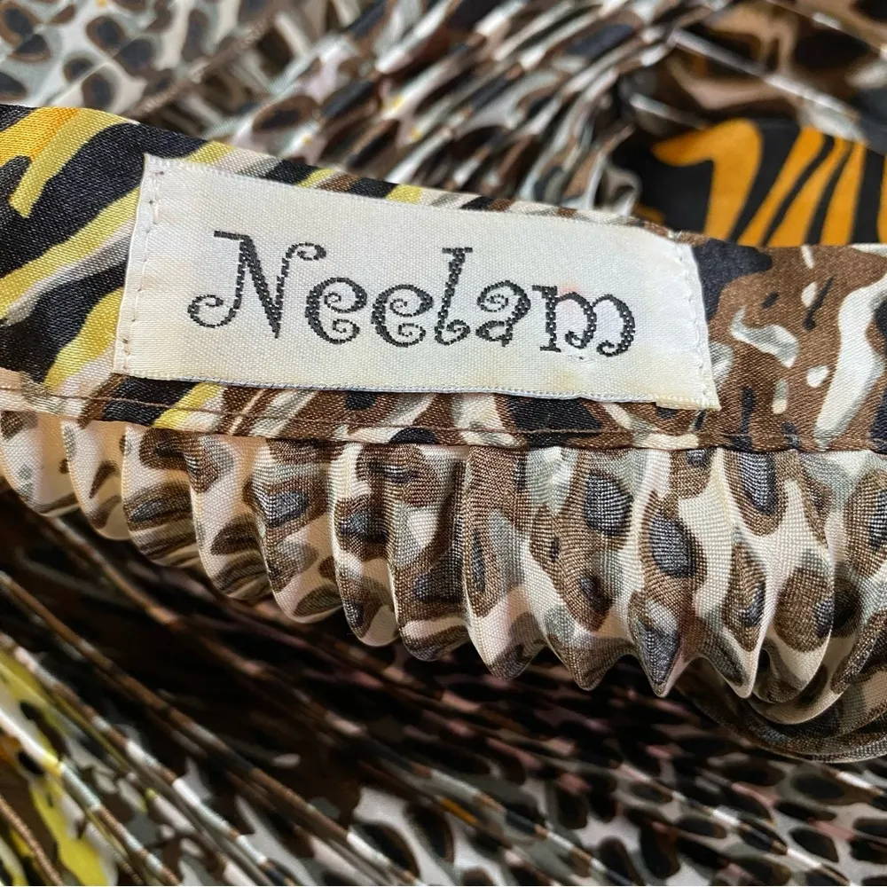 Vintage Y2K Neelam Pleated Abstract Animal Print Dress Size OS Gold - Image 7