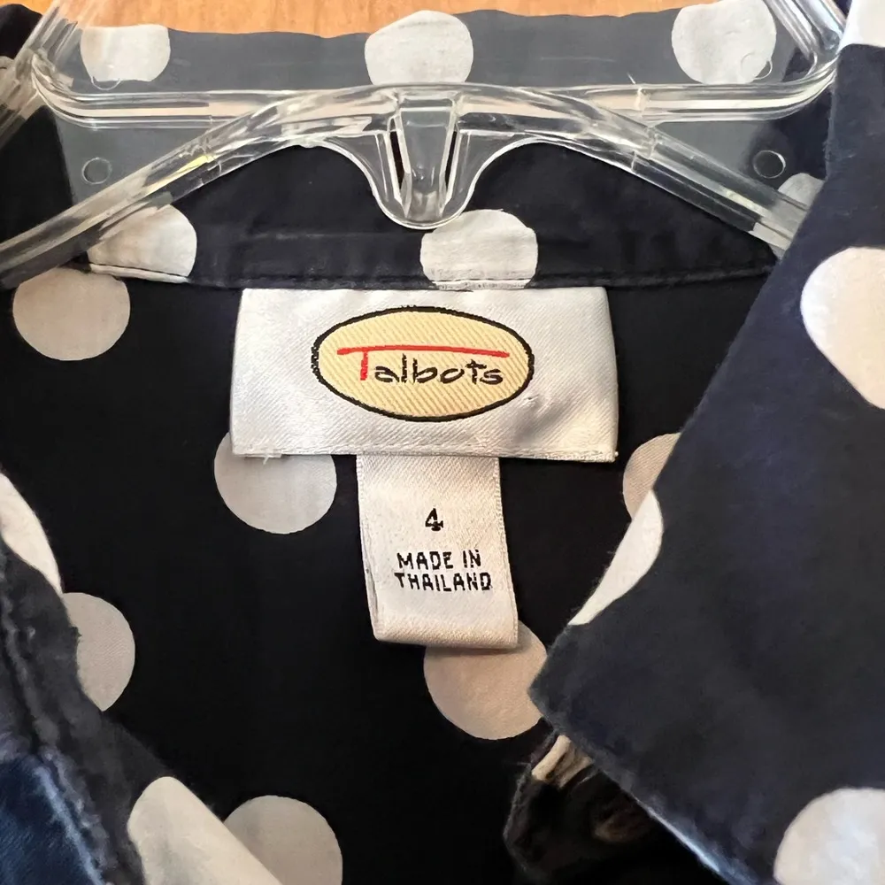 Talbots Long Sleeve Button Up Top Shirt Blue White Polka Dots Dot Vintage Size 4 - Image 7