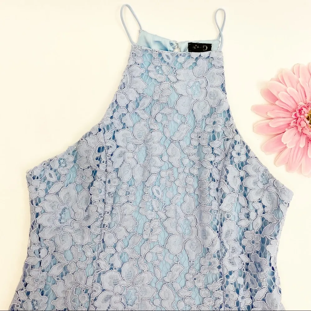 NBD x Revolve Bria Lace Halter Mini Dress: Periwinkle Blue - Image 5