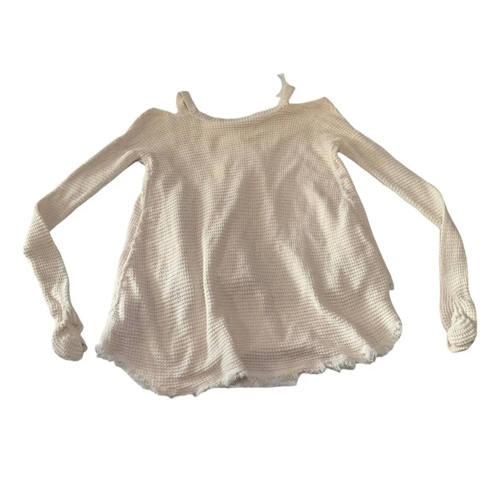 Free people womens xs oversized cold shoulder waffle knit top shirt long sleeve - Image 3