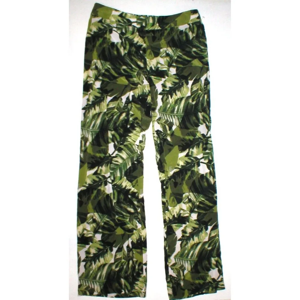 Womens Worth New York $498 8 USA Palm Print Silk Pants Green White Tall Wide - Image 2