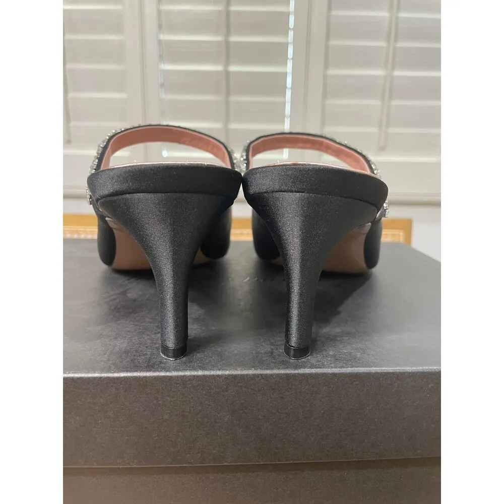 Pnina Tornai 4 Naturalizer Liefde Satin Rhinestone Mules Black Size 9.5 Wide NIB - Image 9